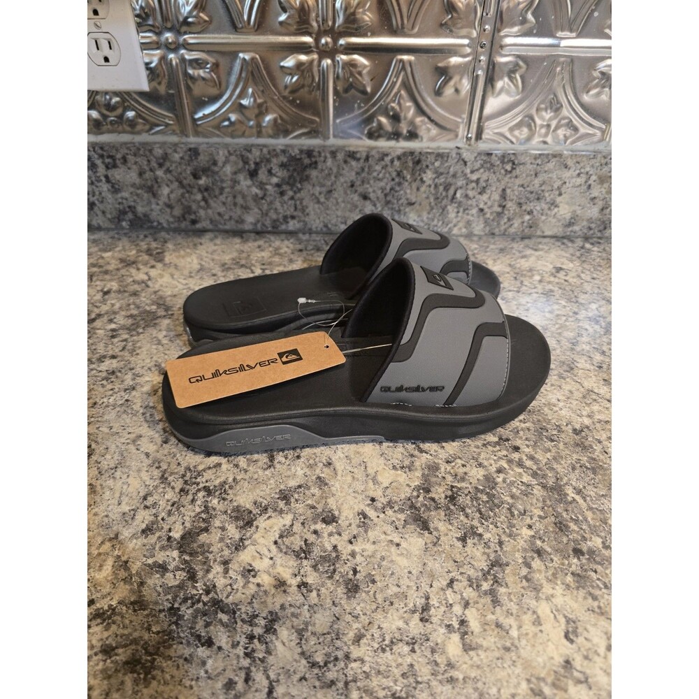 New Quiksilver Men's Mathodic Recovery Slide Black/Grey/Gray Sandals Size 8